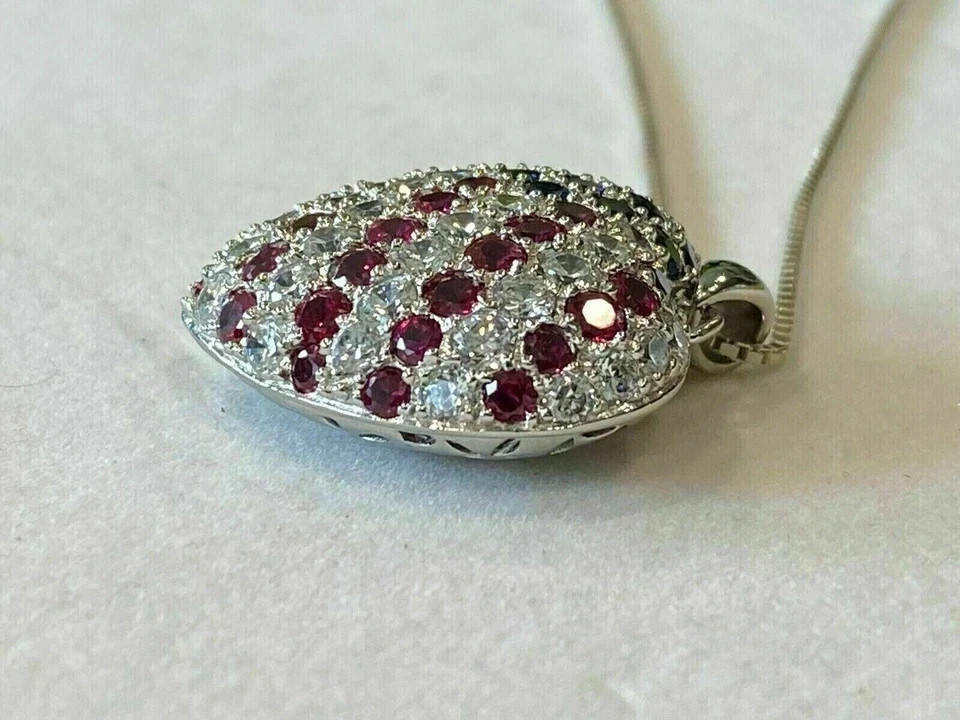 2Ctw Round Lab Created Blue Sapphire & Ruby Pendant 14k White Gold Plated Silver