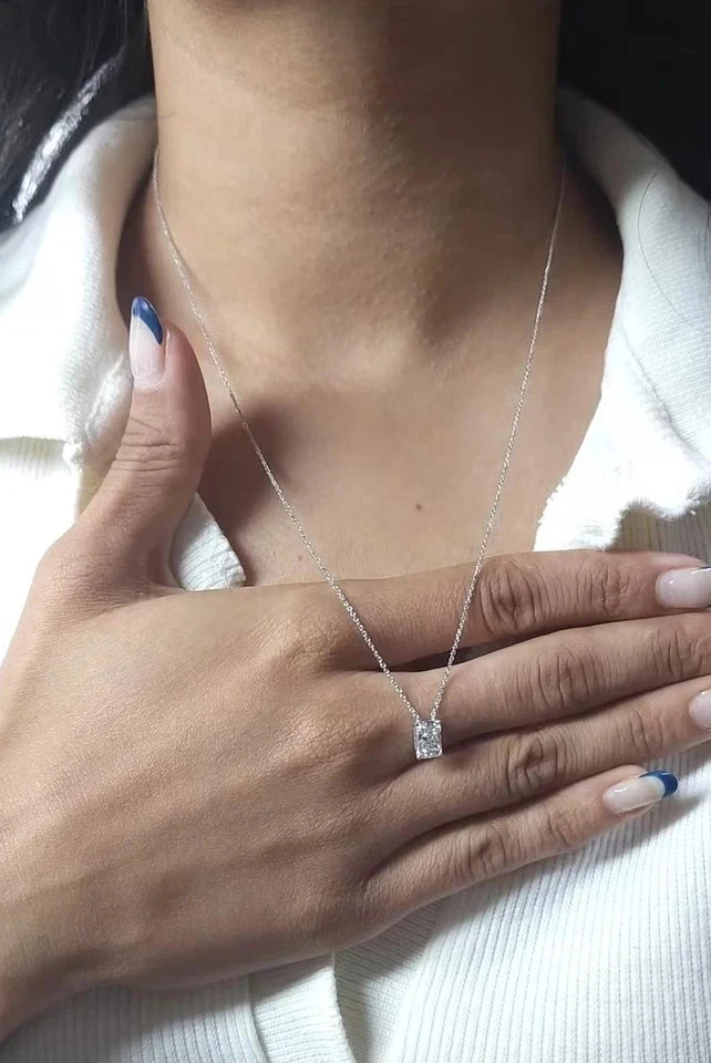 2Ct Radiant Cut Real Moissanite Women’s Solitaire Pendant 14k White Gold Plated