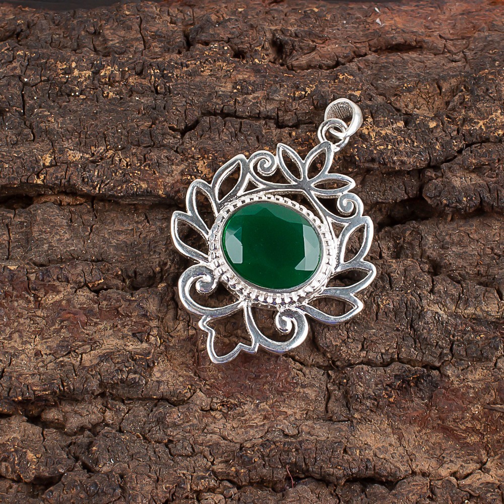 Green Onyx Gemstone Handmade 925 Sterling Silver Jewelry Pendant Gift For Her