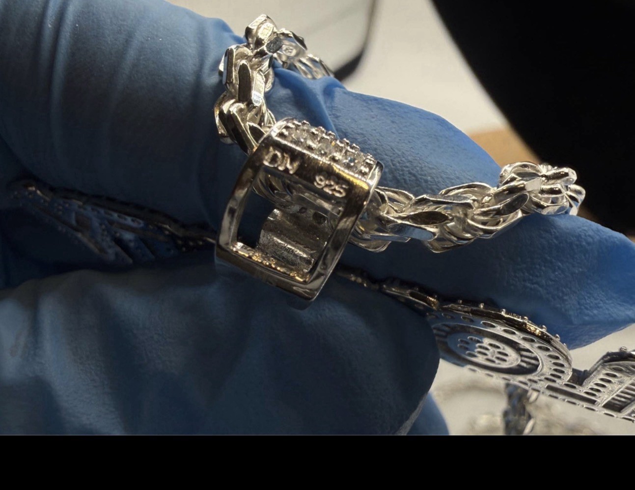 Solid 925 Sterling Silver Italy Rope Chain w/ Moissanite “LOYALTY” Pendant 24”