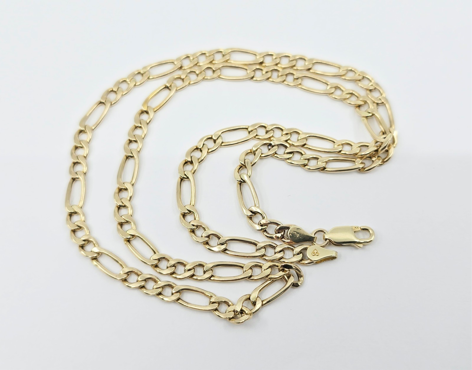 Beautiful 14K Solid Yellow Gold Designer Figaro Link Chain Necklace – 21.25″ L