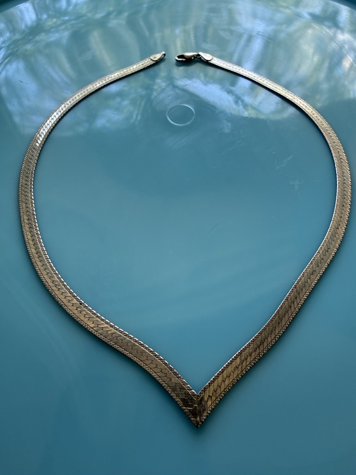 Sterling Silver 925 “V” Shape Woven Herringbone Solid 5mm Chain 17″ 16g