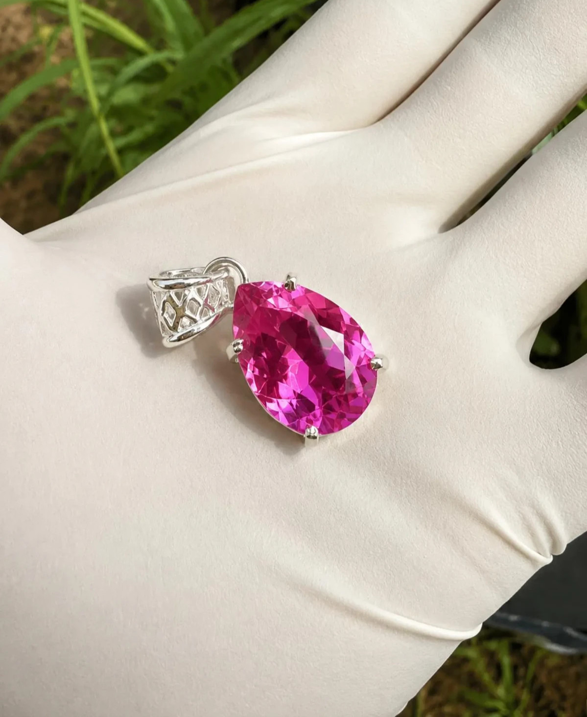 Natural GIE Certified Pink Sapphire 31.44 Ct Pear Cut Loose Gemstone Pendant 925