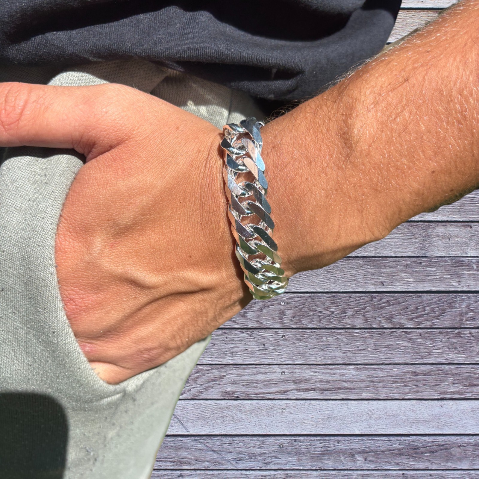 16mm Double Curb Link Bracelet – Real Solid 925 Sterling Silver MADE IN ITALY