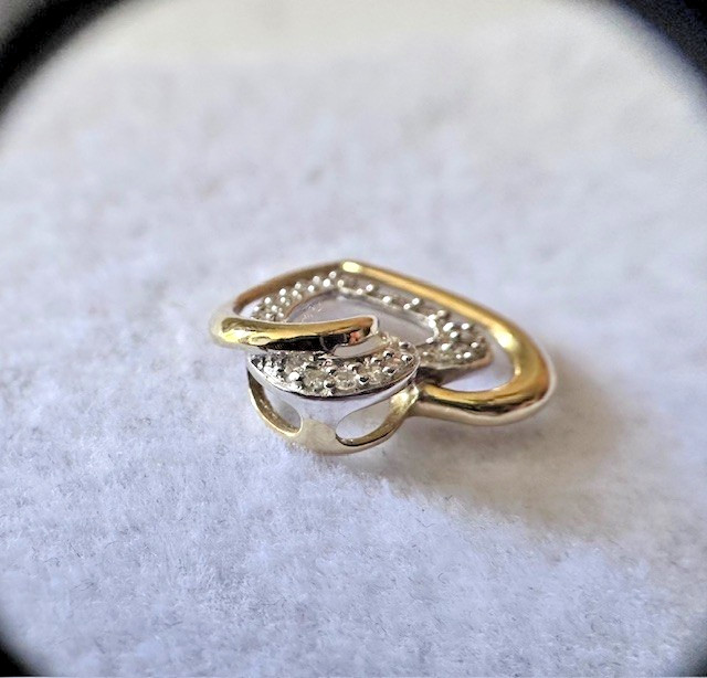 Estate 14K Multi-Tone Gold Diamond Double “Heart” Pendant