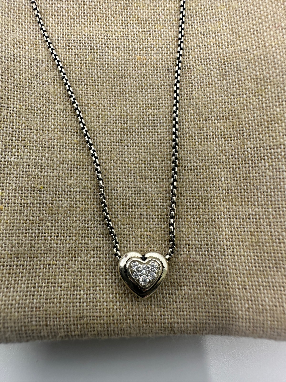 Silver 925 David Yurman Diamond Heart Pendant Necklace