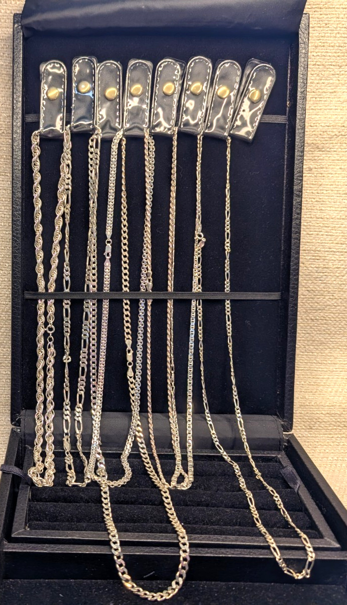 Lot of 7 Different New Sterling Chains 24″-32″ 173.47gr List in Pictures 260101