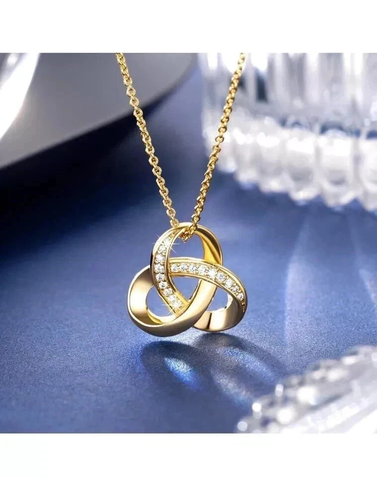 1Ct Round Lab Created Diamond 14K Yellow Gold Plated Love Knot Infinity Pendant