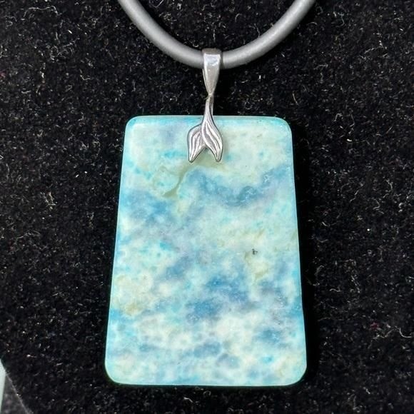 Turquoise Jasper Rectangle Slab Pendant .925 Sterling Silver bail Cord Necklace