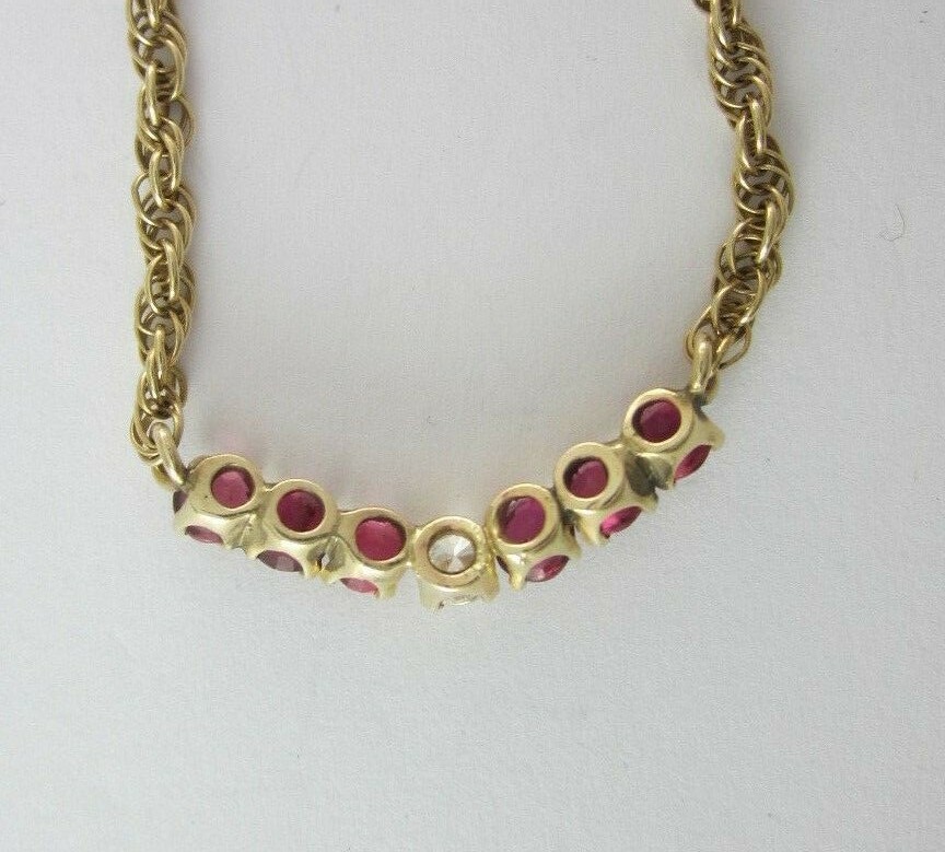 LADIES 14K YELLOW GOLD DIAMOND & PINK SAPPHIRE NECKLACE 0.17DW 7.5G