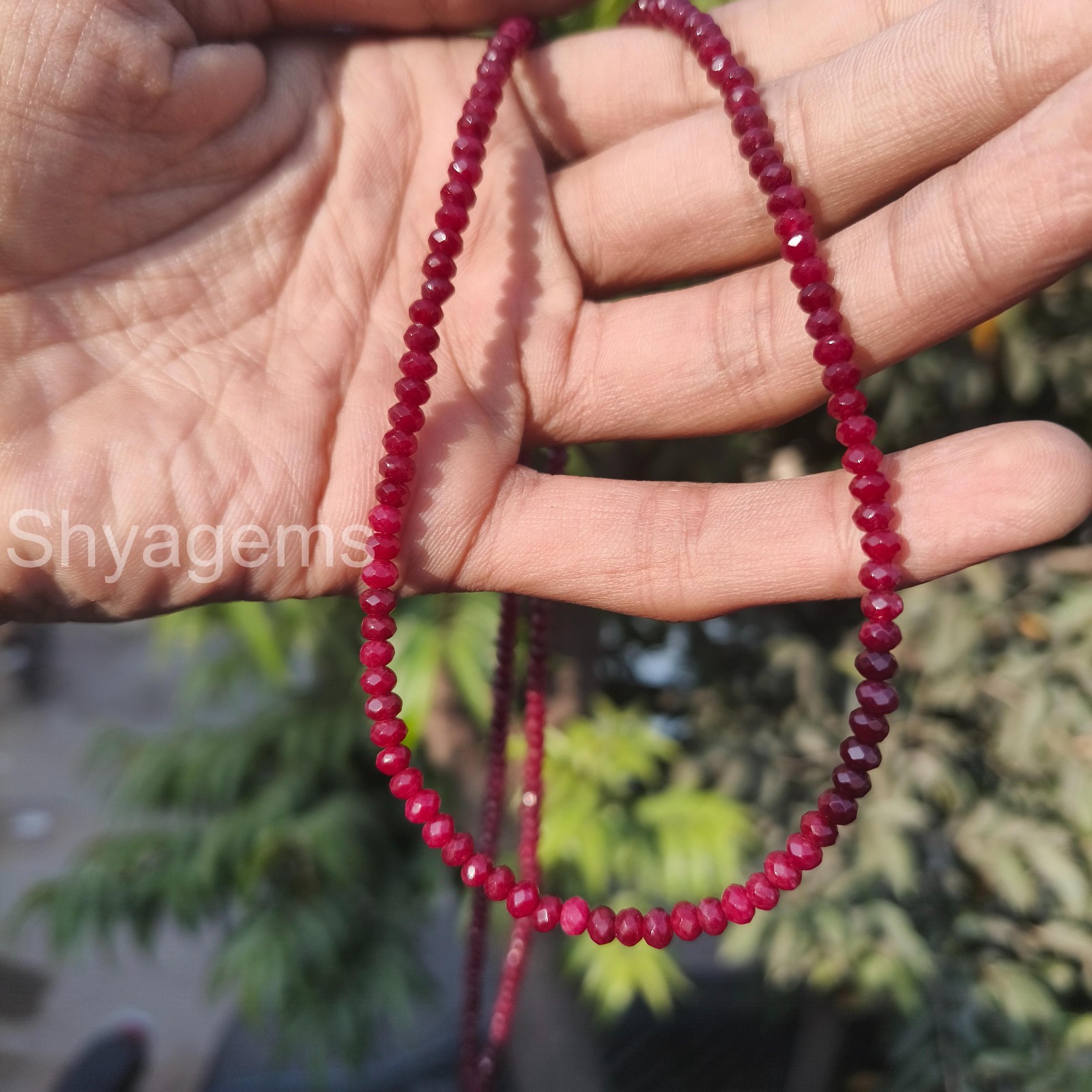 Red Ruby 4mm Faceted Beads Necklace, Dainty Ruby Gemstone Necklace