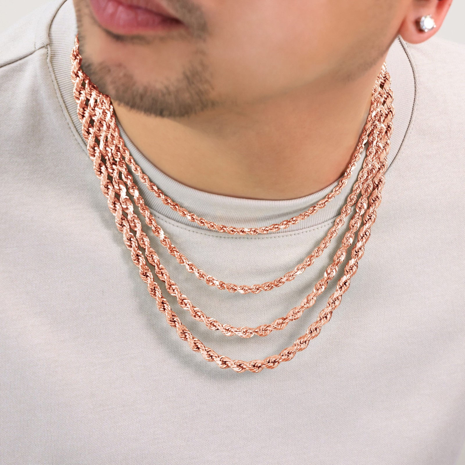 14K Rose Gold 1.5mm-6mm Diamond Cut Rope Chain Necklace Mens Womens 16″-30″