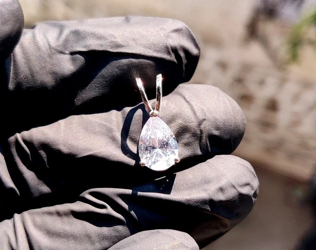 2Ct Pear Cut Lab Created Diamond Solitaire Pendant 14K White Gold Plated Silver