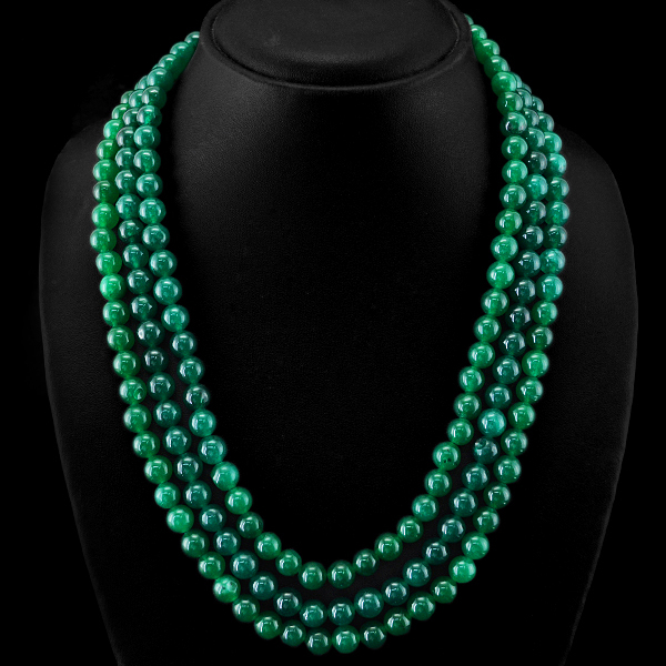 BEST QUALITY EVER 633.30 CTS NATURAL 3 LINE GREEN JADE ROUND BEADS NECKLACE $$$