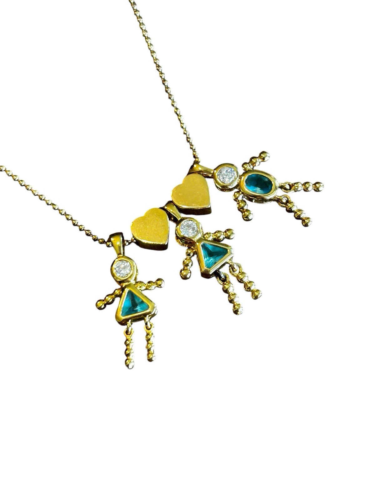 925 Italy Sterling Silver Gold Tone Family Mother Children Pendant Necklace