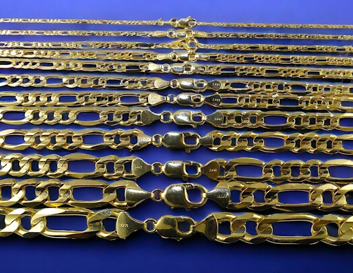 14K Yellow Gold 1.5mm-12mm Solid Figaro Chain Necklace Link All Sizes Real