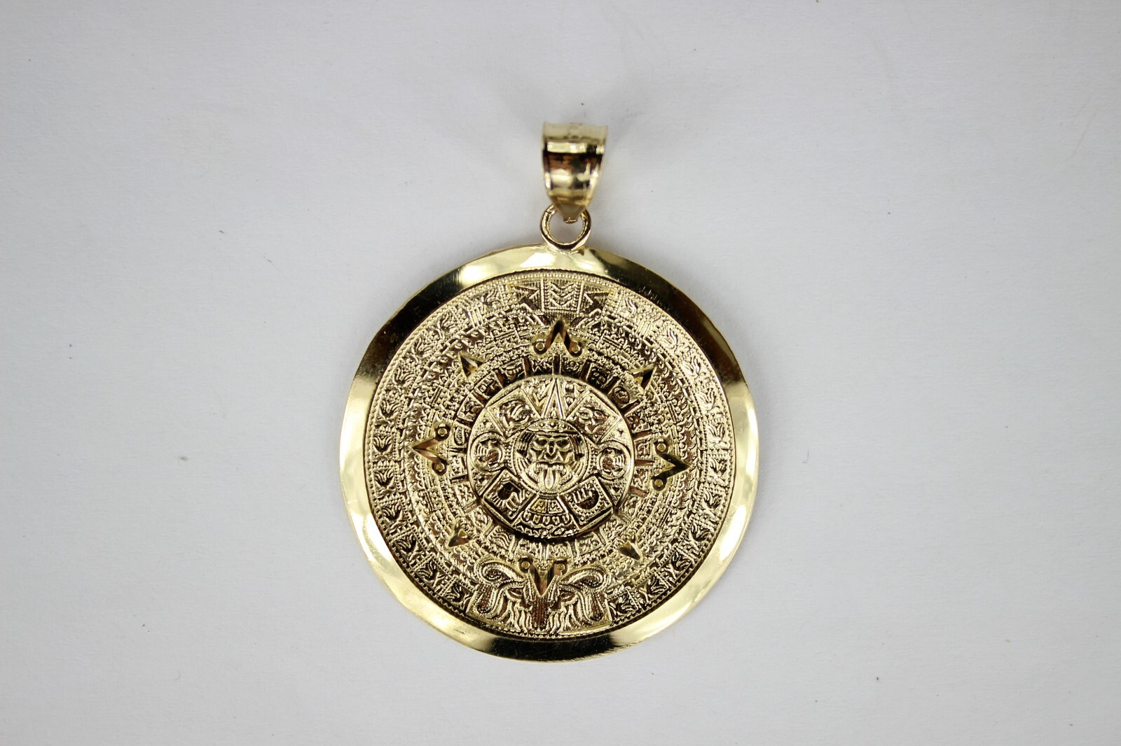 10K Solid Yellow Gold Aztec Mayan Sun Calendar Charm Pendant 3 Sizes