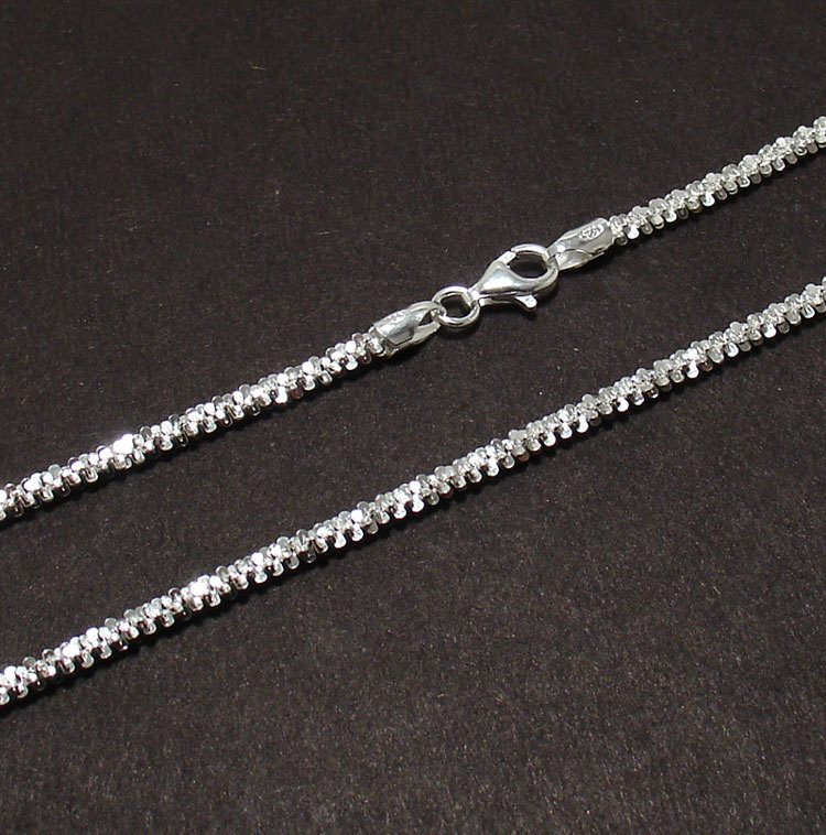 2.20mm Twisted Rock Sparkle Glitter Chain Necklace Real 925 Sterling Silver