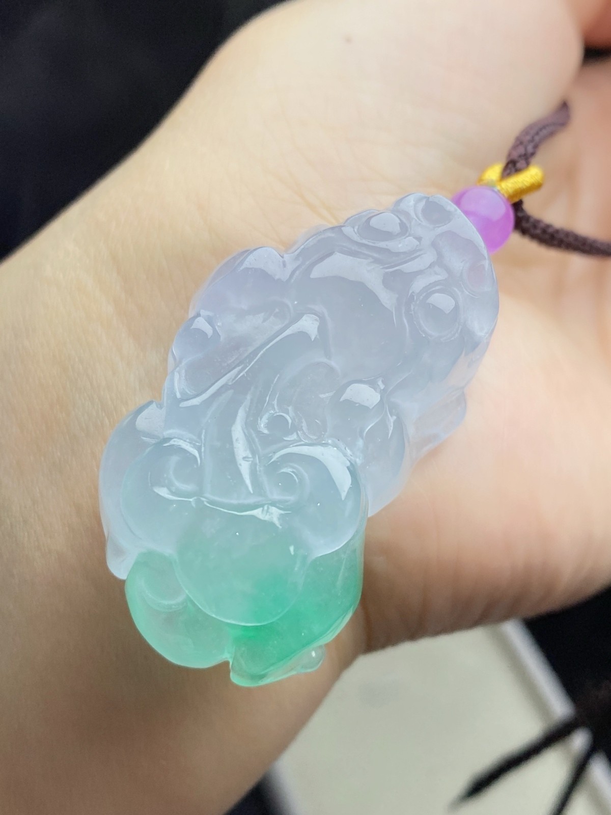 Natural Jadeite light Green Carved Pixiu Lucky Pendant +Necklace Amulet