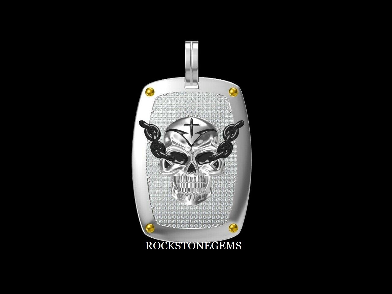 10k White Gold Plated Solid SKULL 925 Sterling Silver White Zircon Pendant