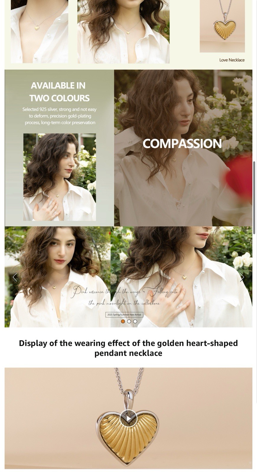 925 Solid Sterling Silver Heart Pendant Necklace