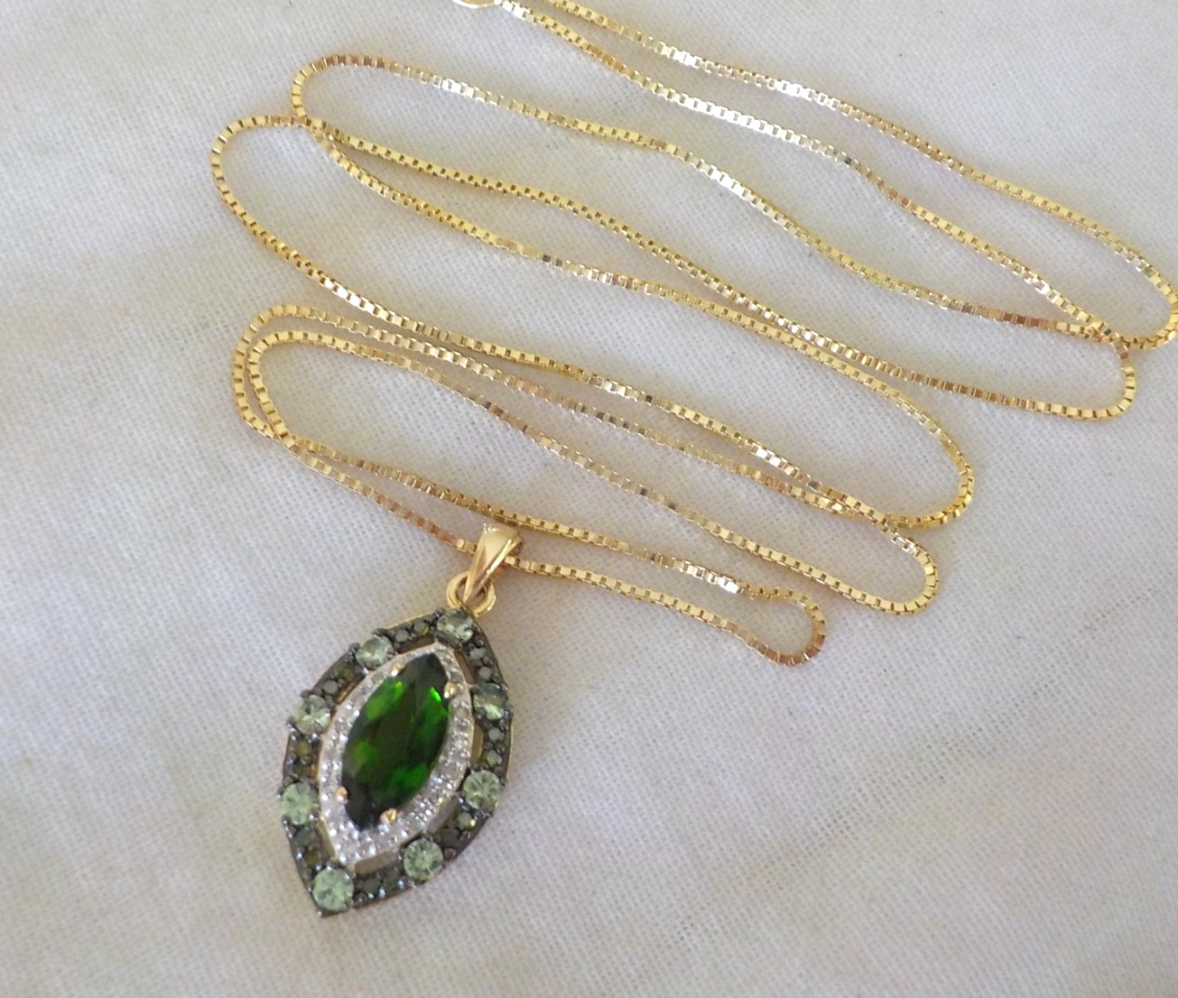 14K Yellow Gold Chrome Diopside Spinel Diamond Necklace – 3.90 gm, 21 in, 1.75ct