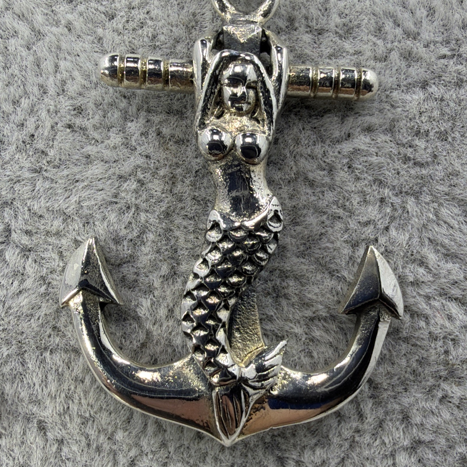 Solid 925 Sterling Silver Nautical 3D Mermaid On Anchor Pendant Nautical Jewelry
