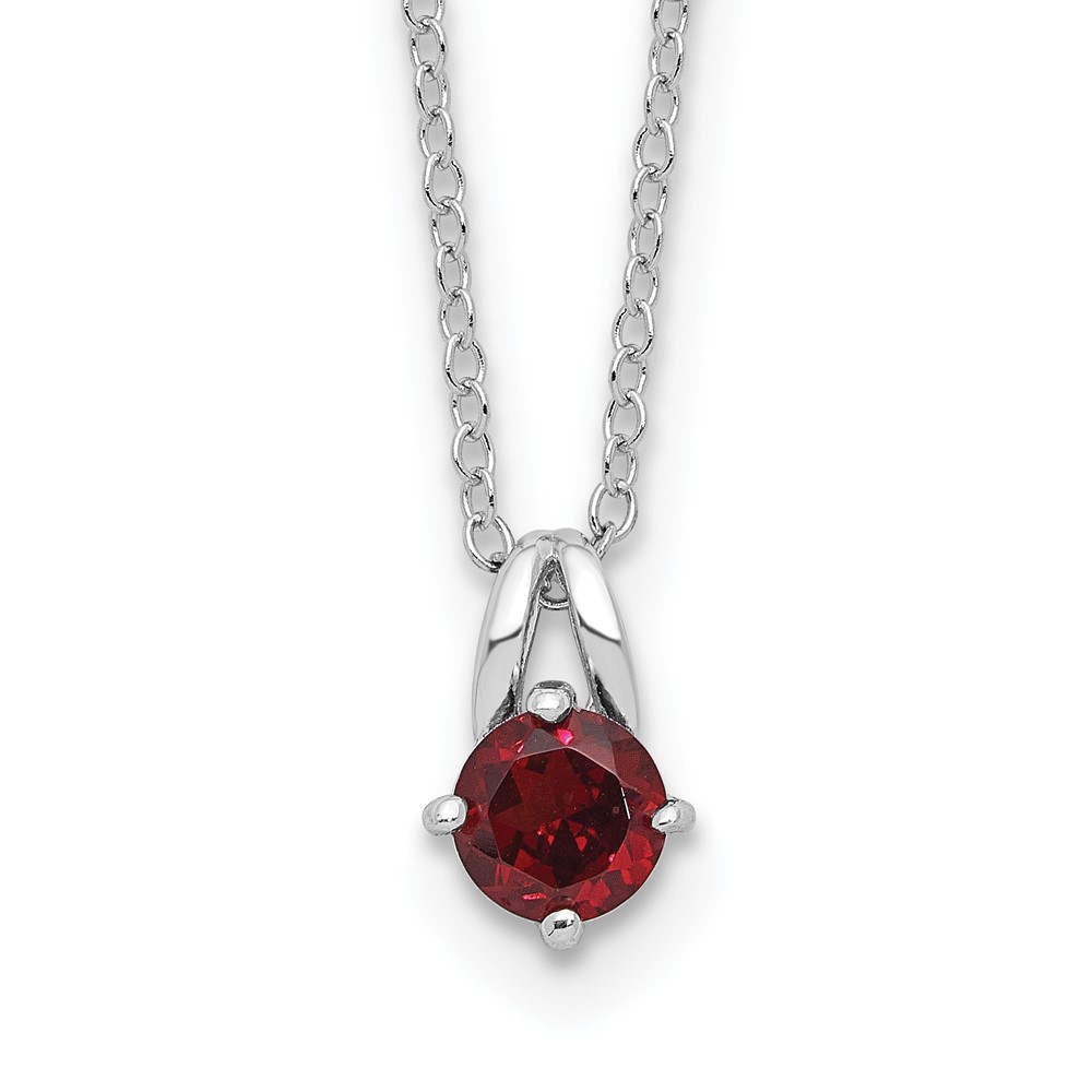 Sterling Silver Rhodium-plated Garnet Necklace 16″ w/1in ext.