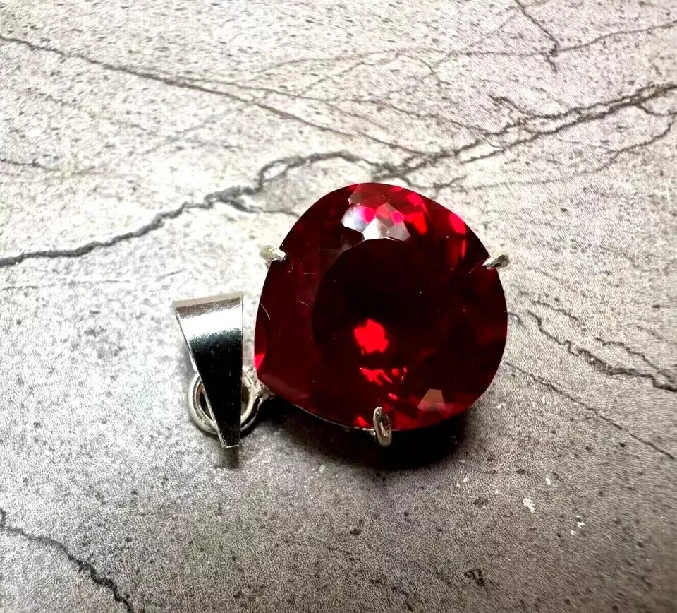 Certified 24.75 CT Natural Red Ruby Loose Gemstone 925 Solid Silver Pendant