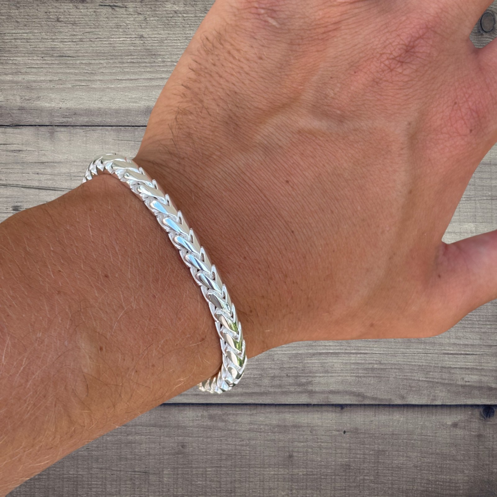 6mm Rounded Franco Link Bracelet – Real Solid 925 Sterling Silver MADE IN ITALY