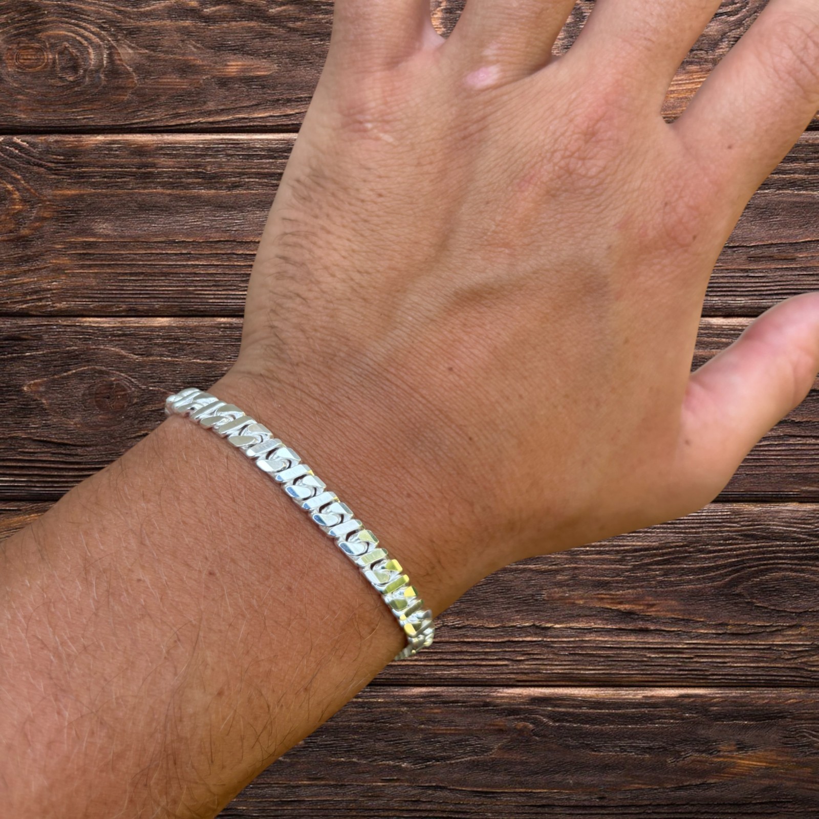 6mm Dollar Link Bracelet – Real Solid 925 Sterling Silver MADE IN ITALY