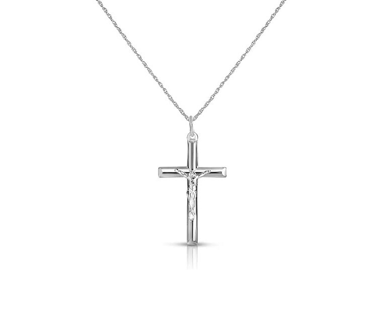 925 Sterling Silver Crucifix Jesus Cross Pendant Rope Chain Necklace 16″-30″