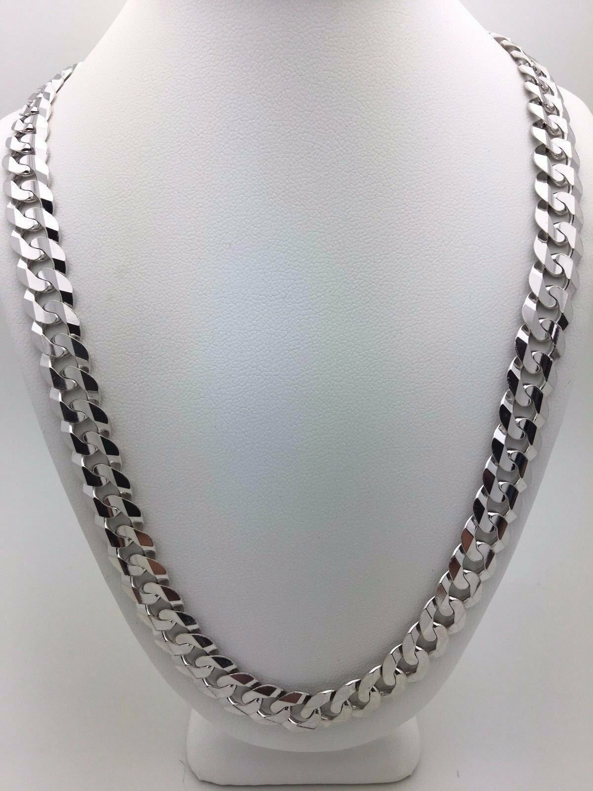 14k White Gold Solid Curb Cuban Link Chain Necklace 24″ 9mm 50.9 grams