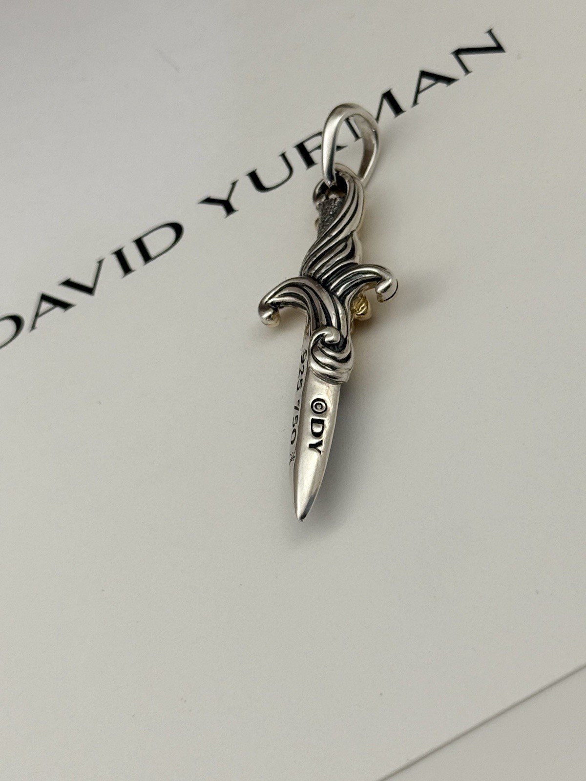 DAVID YURMAN DAGGER AMULET SterlingSilver ,18K Yellow Gold,Black Diamonds, 44mm