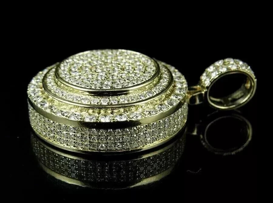 2.00Ct Round Real Moissanite Cluster Circle Pendant 14K Yellow Gold Pated Silver