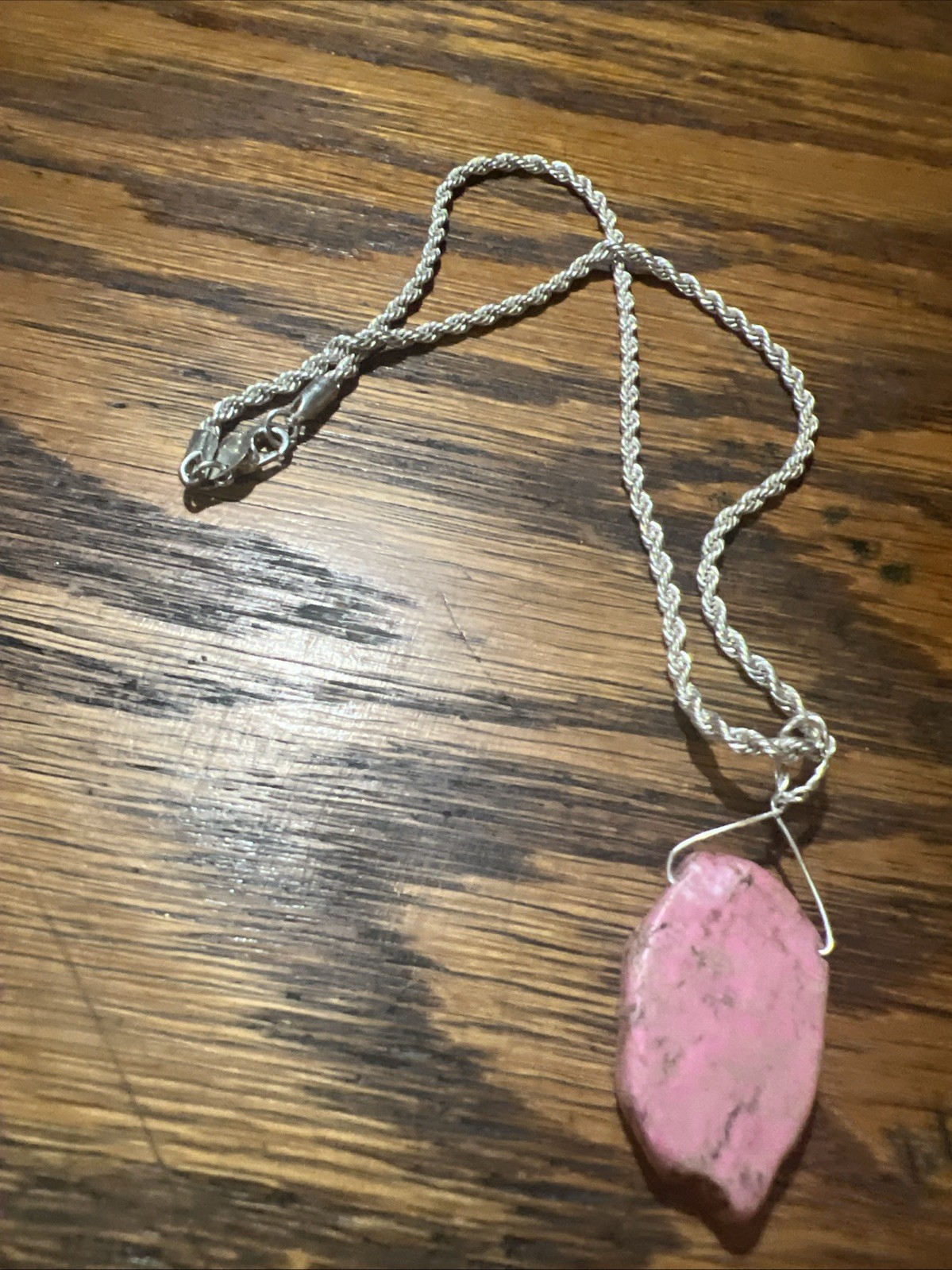 Pink howlite necklace Sterling Silver Plaited Pink Turquoise Handcrafted New