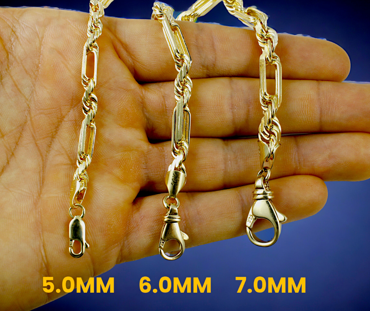 14K Yellow Gold SOLID Milano Figaro Rope Chain Necklace Diamond Cut Real 2mm-8mm