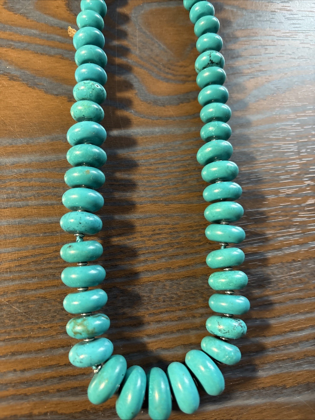LUC Turquoise Necklace Sterling Silver Graduated Knotted Beaded 18″