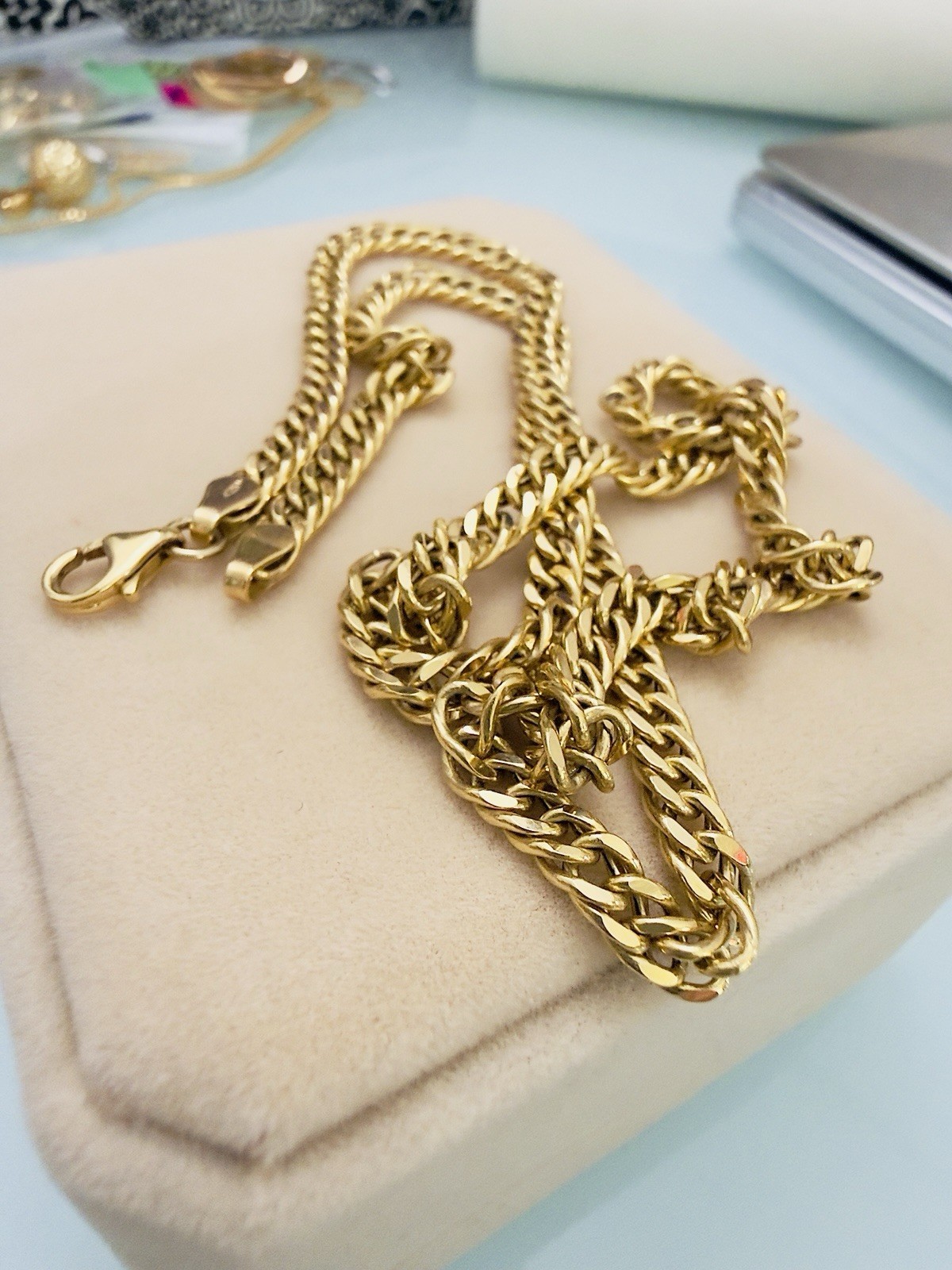 18K 750 Japan Solid Gold Kihei Cuban Shiny Link Chain Men Necklace 18” 45cm