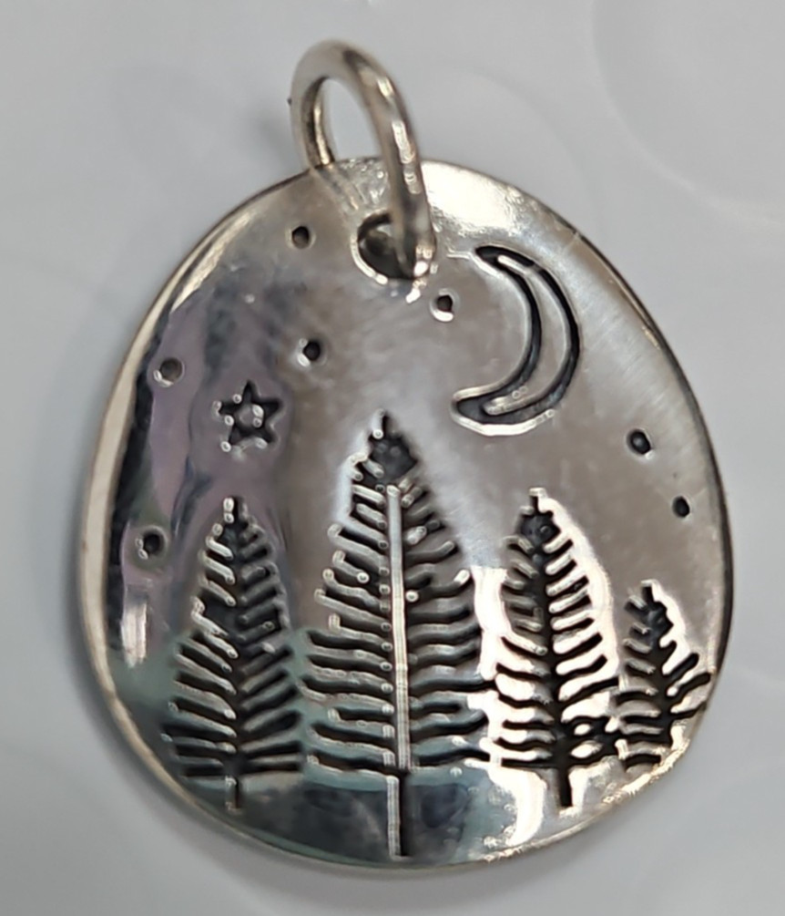 USA Seller Trees and Moon Pendant Genuine Sterling Silver 925 Height S163