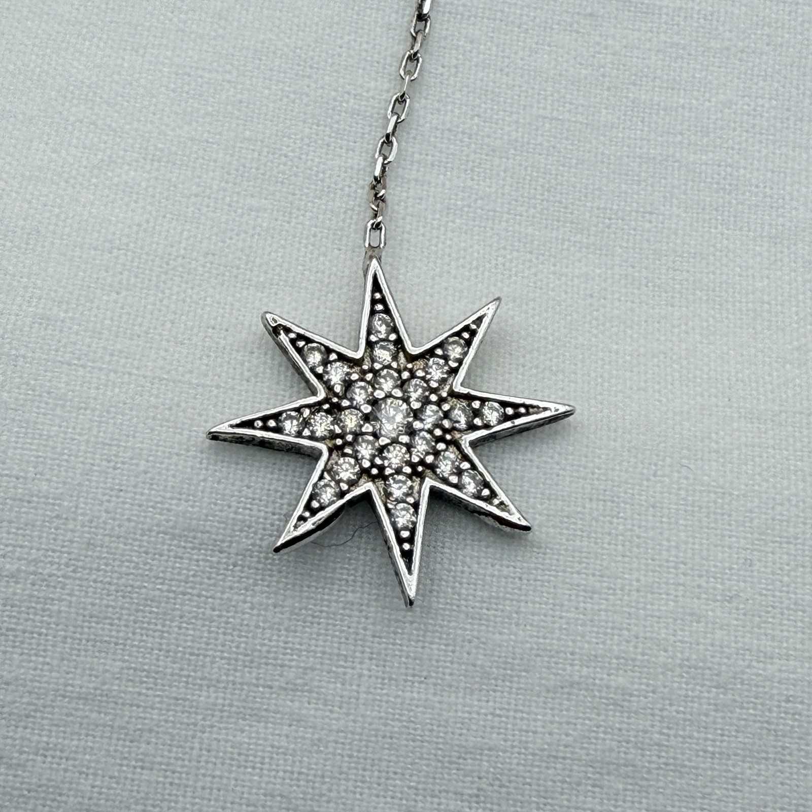 N-TR-925 Sterling Necklace 15.5″ Y-Drop Rock-Crystal Starburst Pendant Feminine