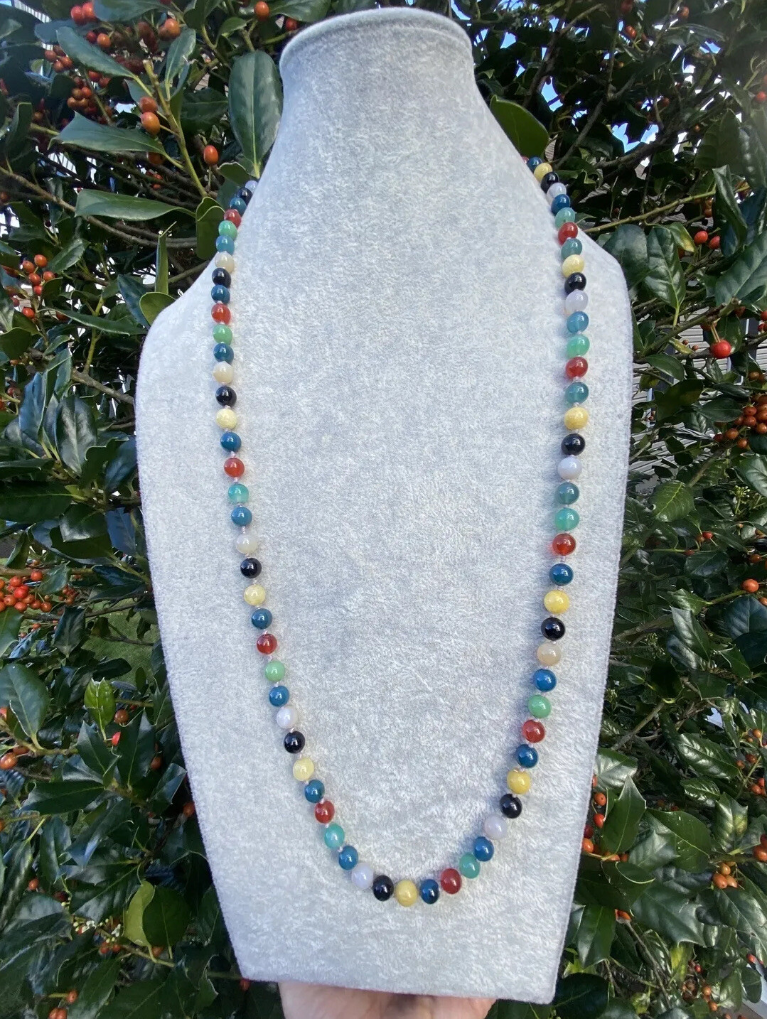 Multicolor Translucent & Opaque Jade Jadeite Bead Vintage Necklace Green White