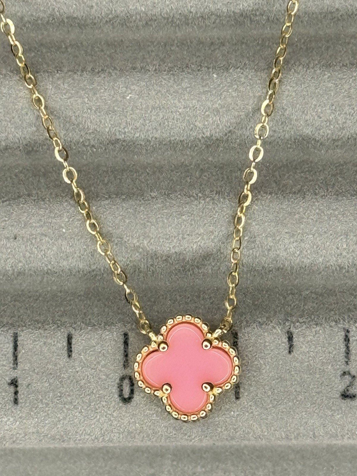 925 Sterling Silver Pink Clover Necklace 18K Gold Finish 16” + 2”