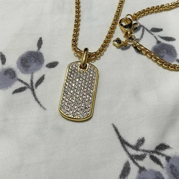 David Yurman Streamline Tag with Diamond Tag Pendan Necklace