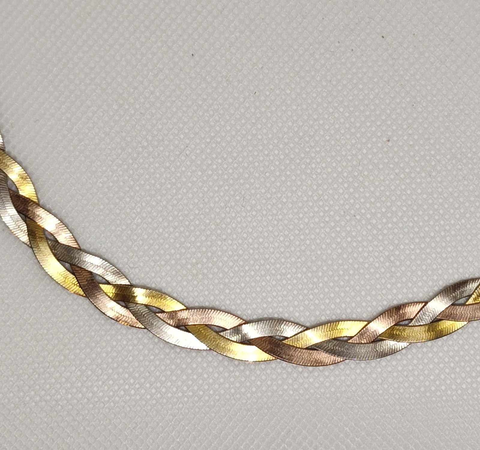 HAN Italy 925 Sterling Silver Tri Color Braided Necklace 18g Yellow Rose White