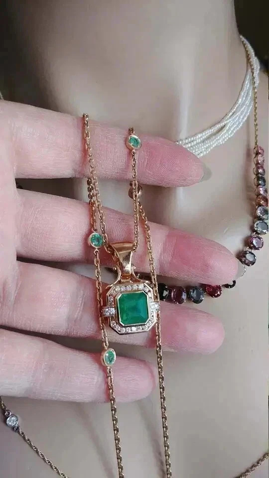 2.70Ct Asscher Cut Emerald Diamond Halo Pendant 14K Yellow Gold Finish