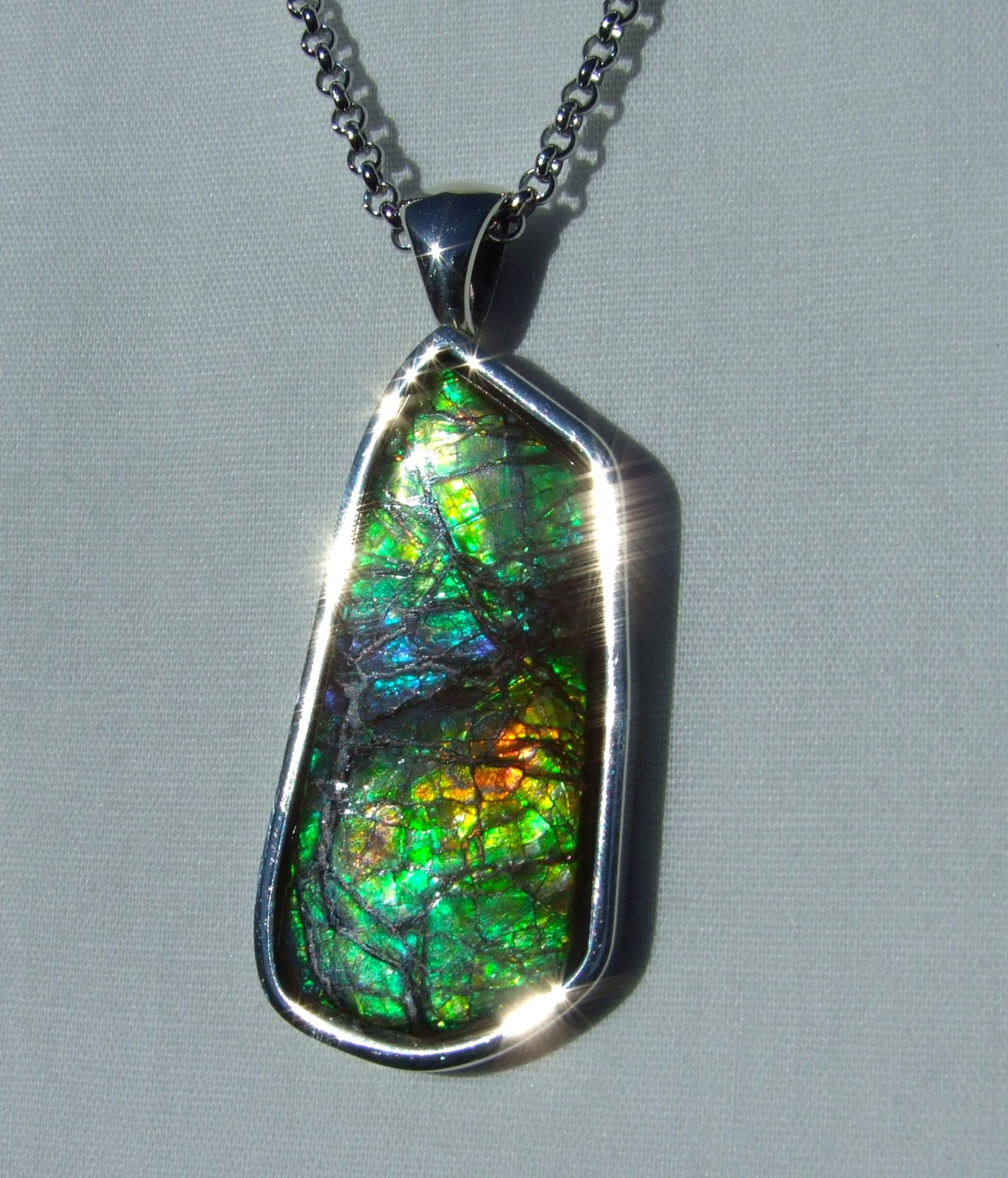AMMOLITE PENDANT, Solid Sterling Silver , HANDMADE- USA, Feng Shui Prized