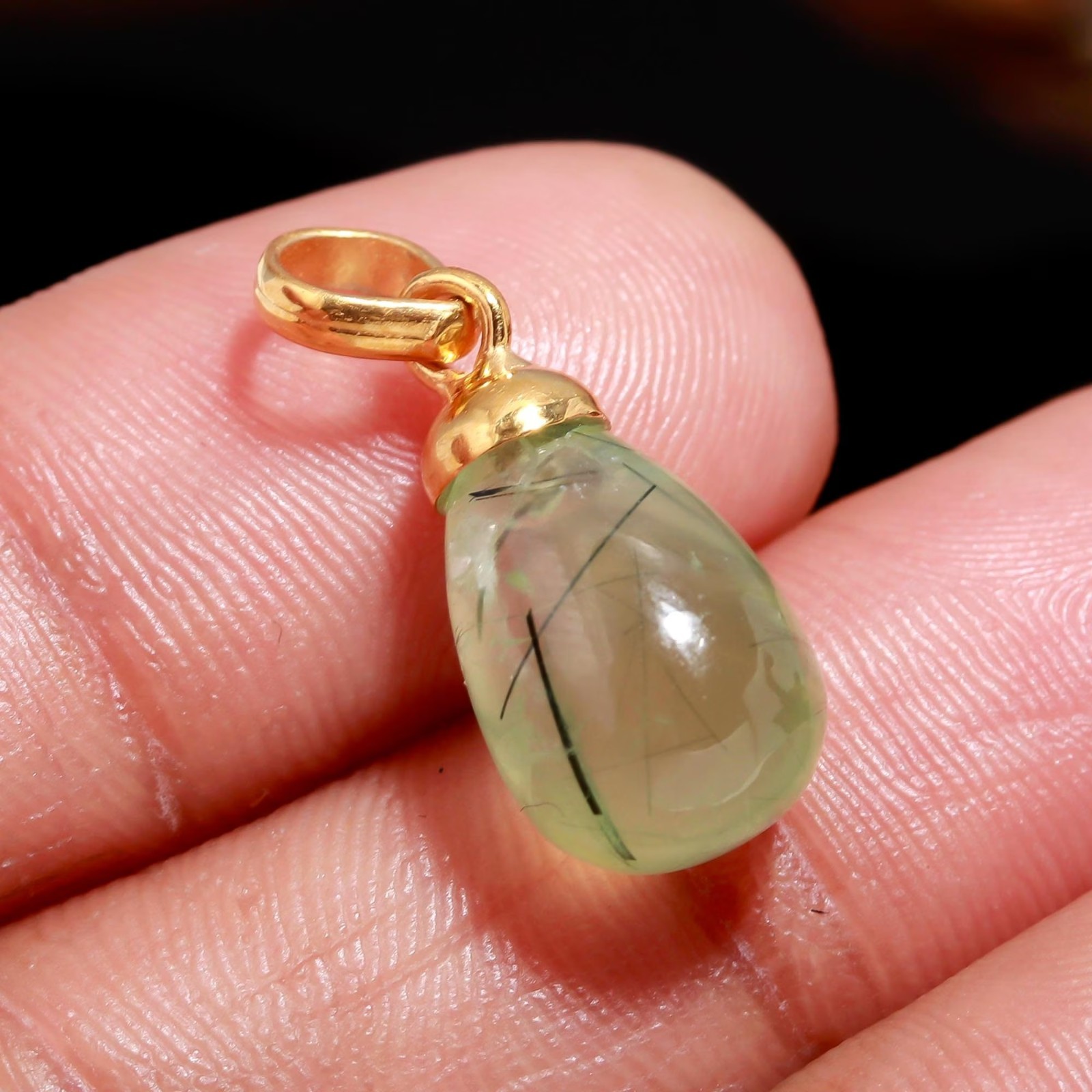 Natural Prehnite Teardrop Gemstone Pendant Handmade 925 Sterling Silver Jewelry