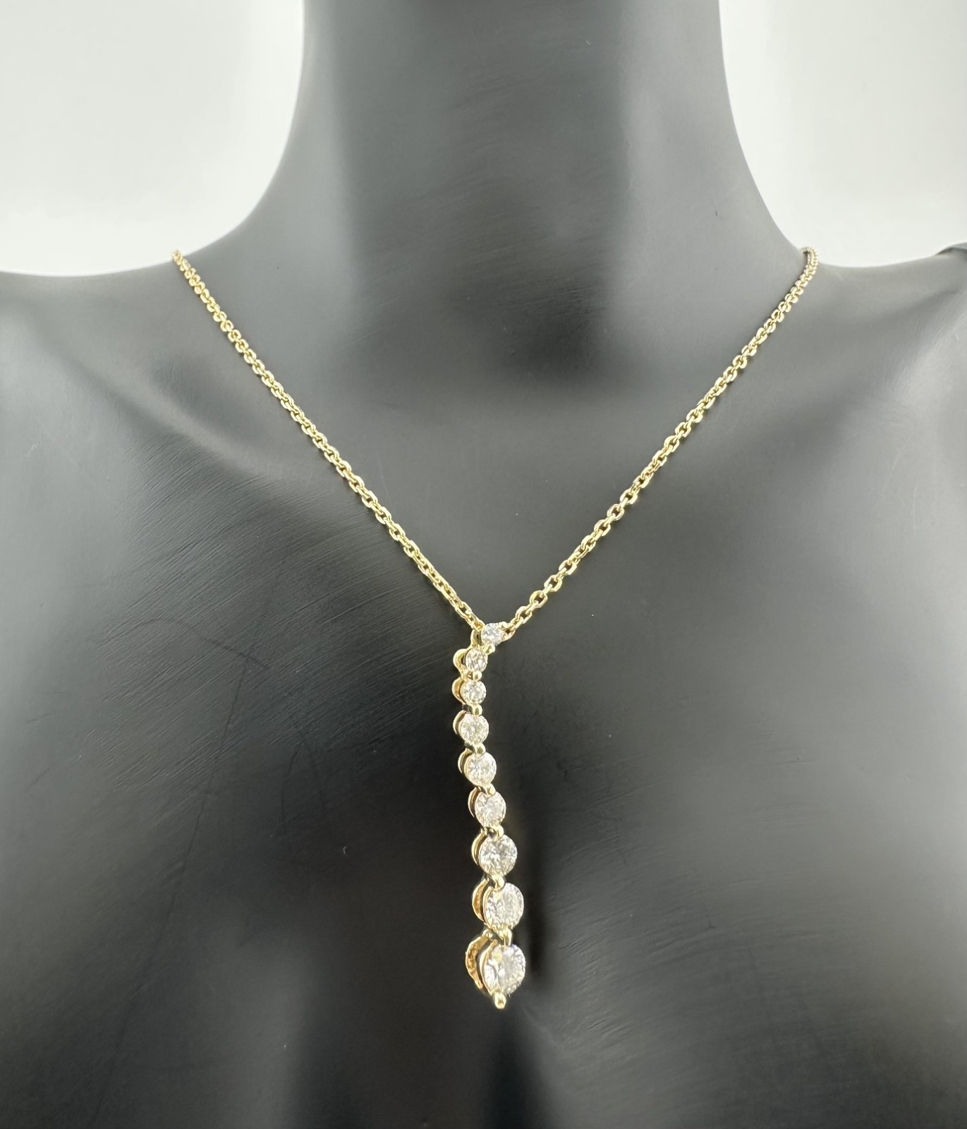 14k Yellow Gold 1.00ctw Diamond Journey Pendant Drop Necklace 2.70dwt