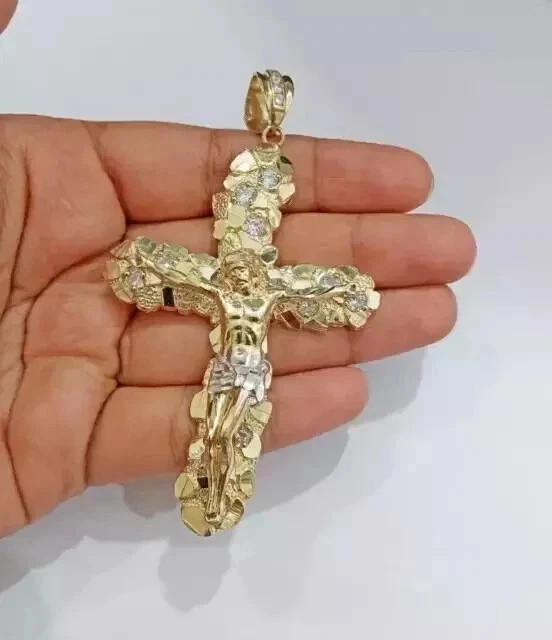 1 Ct Round Lab Created Diamond Jesus Cross Men’s Pendant 14K Yellow Gold Plated